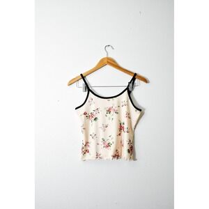 Cami Top Women S Cream Floral Excellent Lettuce Hem Contrast Trim